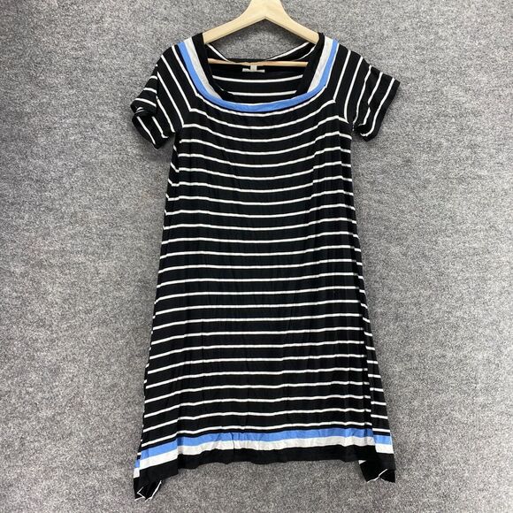 Max Studio Dress Women M Medium Black Striped Shift Midi Square Neck Casual - Picture 1 of 9